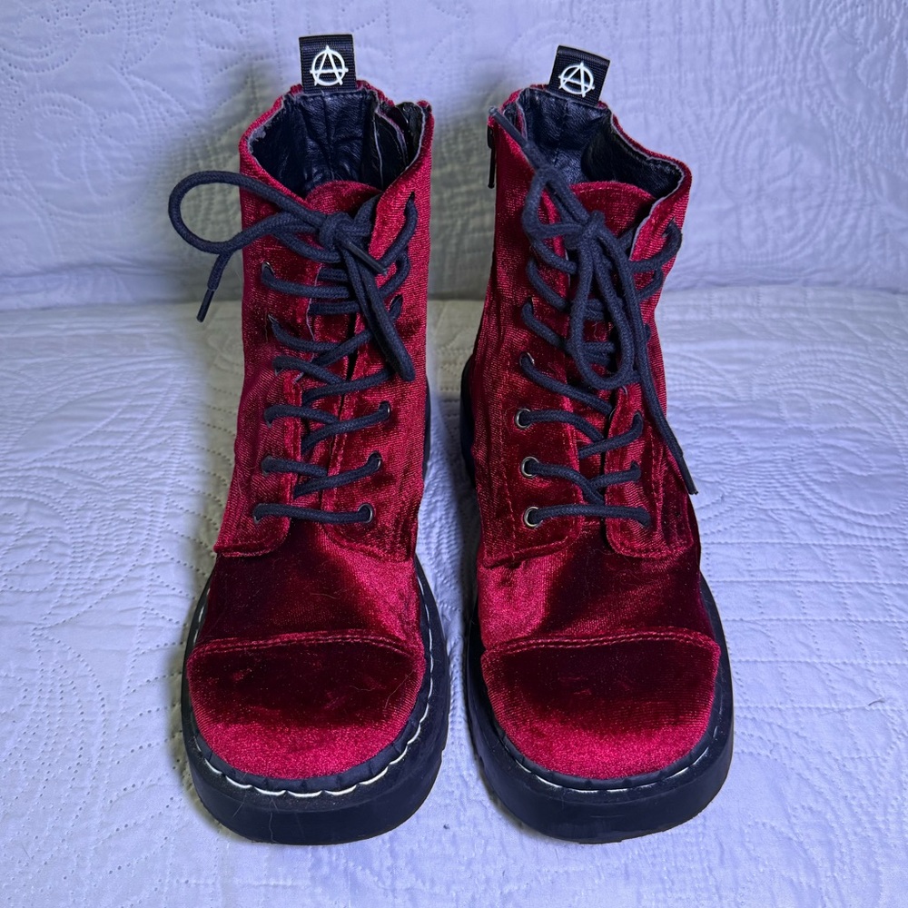 Anarchic By T.U.K. Burgundy Velvet Boots